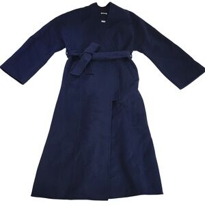 P.A.R.O.S.H. Belted Trench Coat Unlined Navy Blue 100% Wool Handmade V-neck Sz M